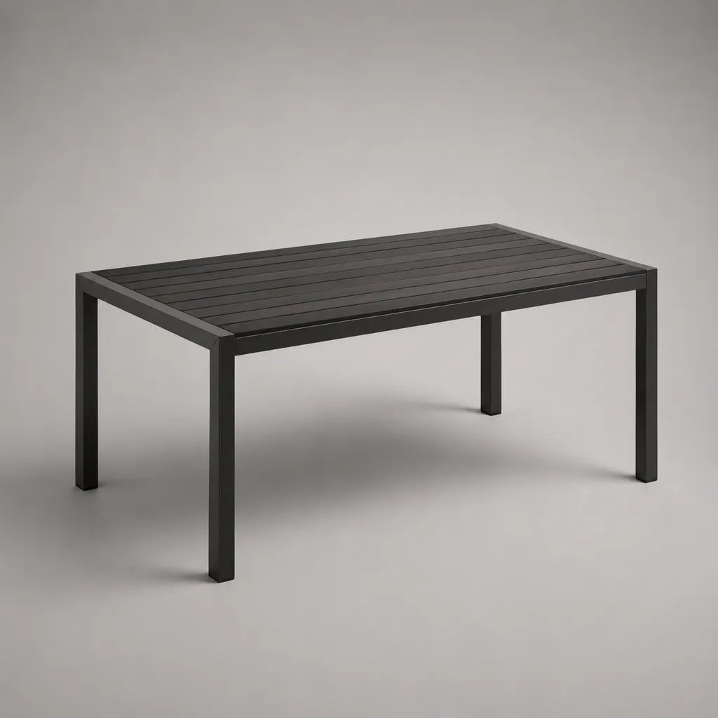 Tavolo da giardino rettangolare in alluminio nero, 150 × 90 × 74 cm