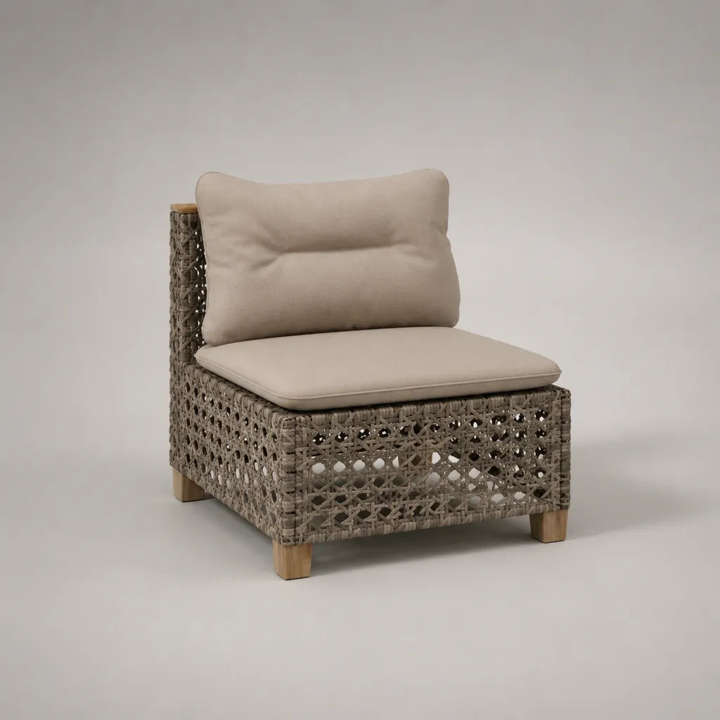 Sedia da giardino 1 seduta in resina intrecciata taupe con cuscini beige, 70 × 75 × 78 cm