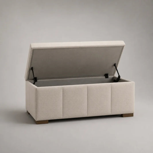 Scatola di ripostiglio rettangolare imbottita in tessuto beige, 120 × 45 × 48 cm