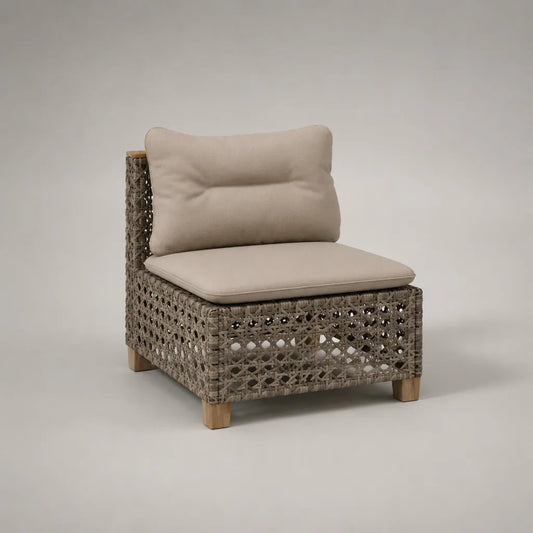 Sedia da giardino 1 seduta in resina intrecciata taupe con cuscini beige, 70 × 75 × 78 cm